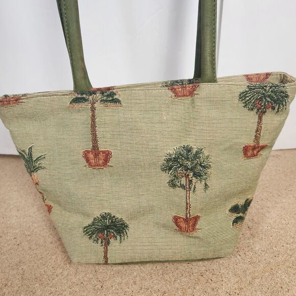 Tommy Bahama Palm Tree cream  Tapestry Purse Shoulder Bag green handles bottom - Picture 7 of 16